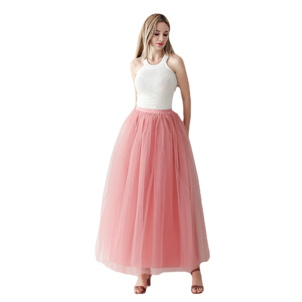 Mesh Skirt Female Super Fairy Big Swing High Waist Spring and Summer Tutu Gauze Skirt 5 Layers 100cm Long Skirt Underskirt