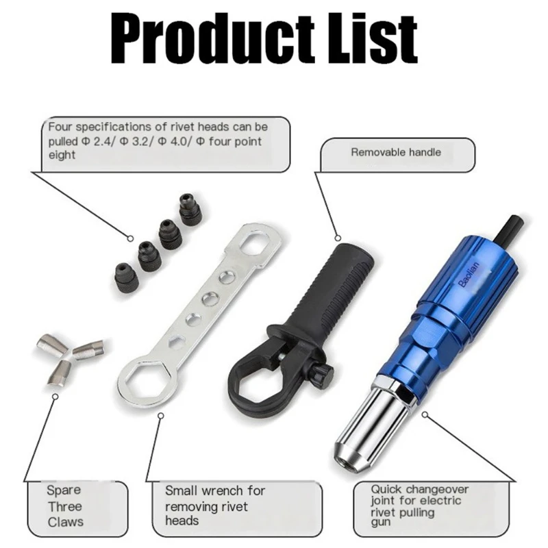 Electric Rivet Gun Core Pulling Rivet Conversion Head,Mortise Gun Head,Willow Nail Aluminum Alloy Tools Riveter Guns