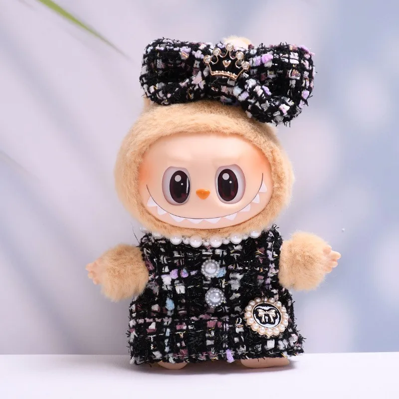 1 Set 17cm Labubu Doll Clothes Monster Outfit Sweet Princess Style Bow Strap Overalls DIY Kids Gift Christmas Birthday Part