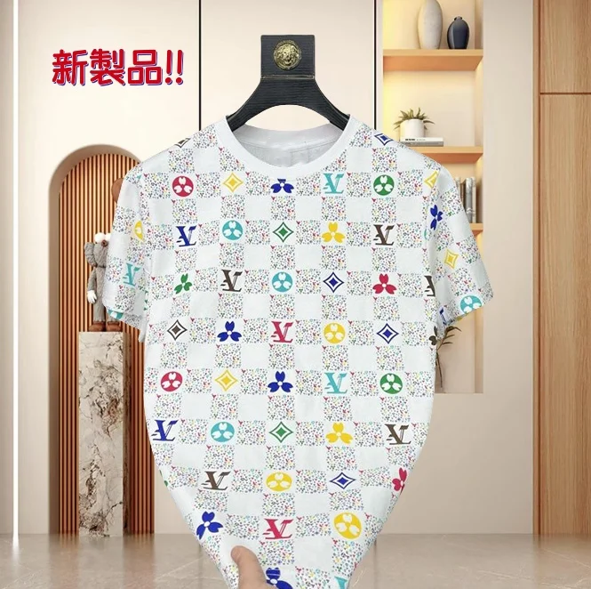 

European Full-printed T-shirt Summer Fashion Letter Short Men's 2025 New T-shirt Versatile Half-sleeved Crew Neck Top Motorcycle