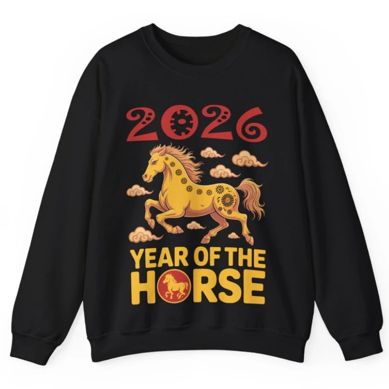 سعيد الحصان PNG السنة القمرية الجديدة Clipart التنزيل الرقمي الخريف والشتاء مطابقة هوديس طويلة الأكمام البلوز الكبار #2