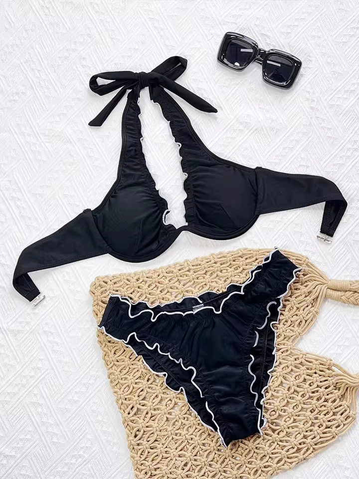 

Vzvn 2026 New All Season Backless Bikini Fashion Sexy Lace Up Pleated Bikini for Women Split Swimsuit Beach Bikini 2 Piece Set