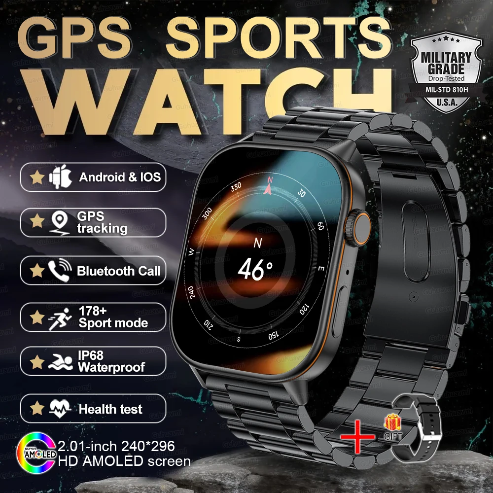 Neue GPS-Militär-Smartwatch mit Eingebautem GPS-Kompass Höhenmesser Barometer 10ATM IP69K Wasserdicht AMOLED BT-Anruf Smartwatch