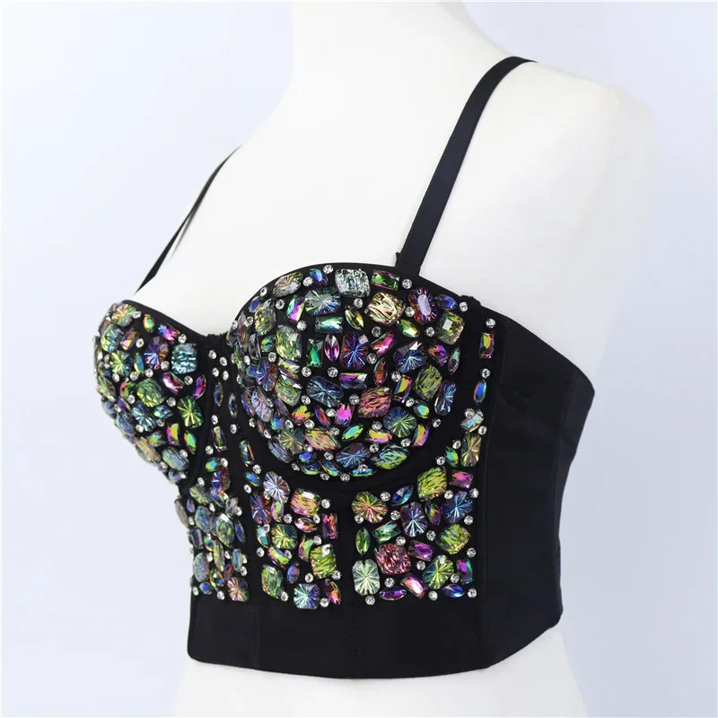 Visivane Rivet Beading y2k Tank Tops Women Bra Blusas Short Corset Woman Clothing Stage Party Shaper Ladies Crop Shirt Camis