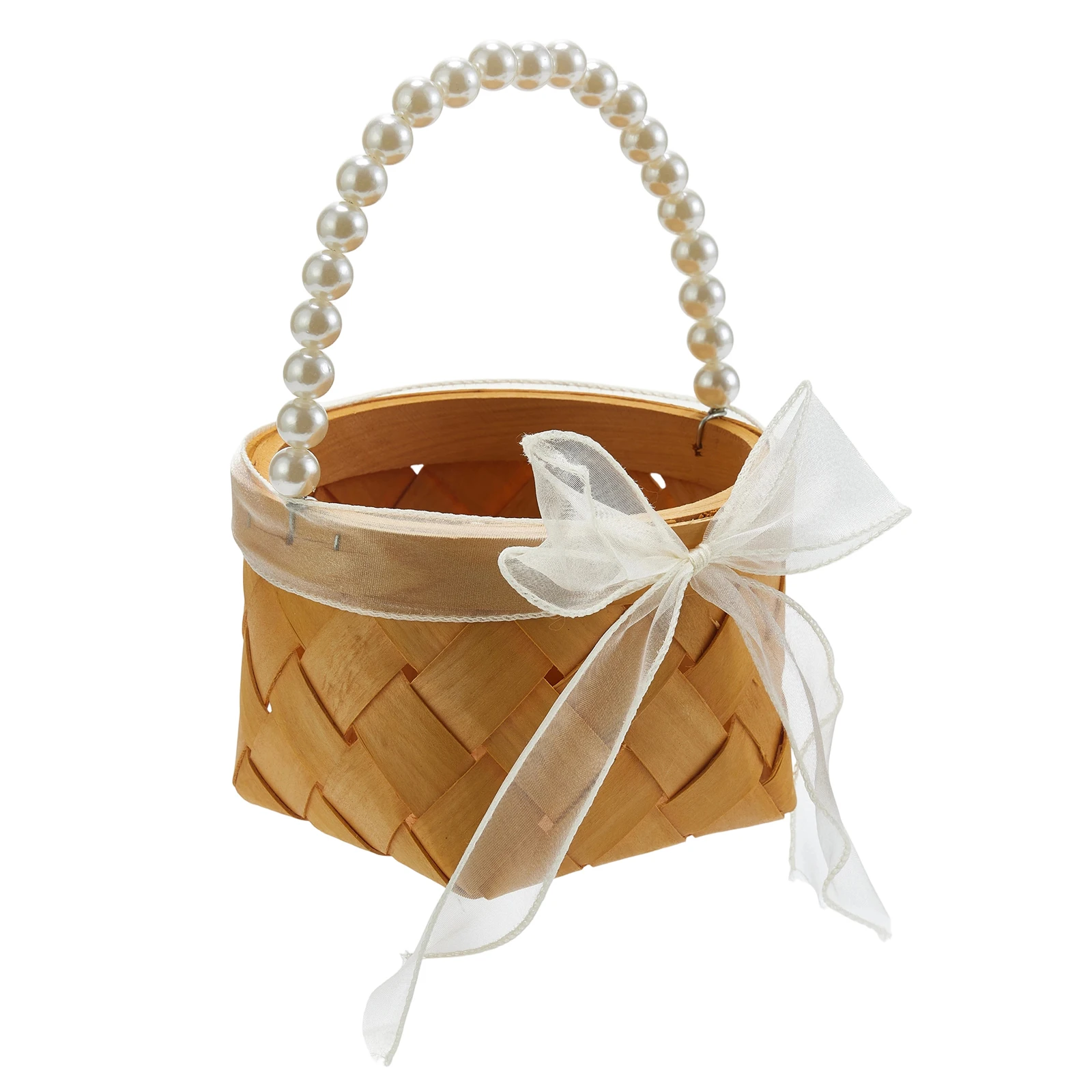 

Элегантная кружевная корзина для девочек-цветочниц с жемчужными акцентами для свадебных церемоний и специальных торжеств