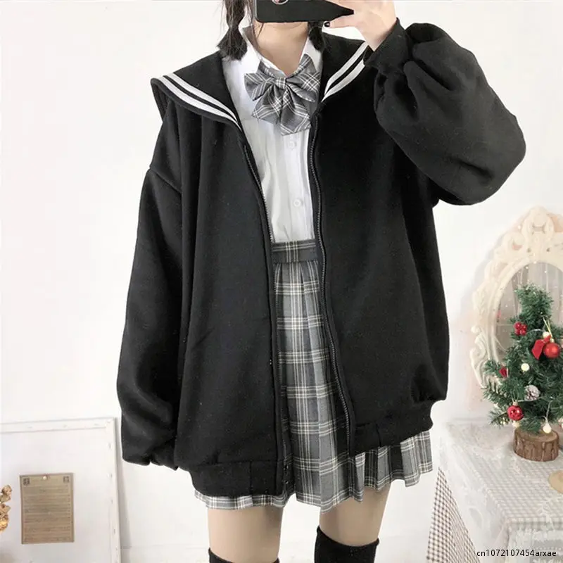 

Sailor suit women hoodie Goth Autumn Winter Hoodies Women Zipper Up Harajuku Sweatshirt Gothic Clothes Loose