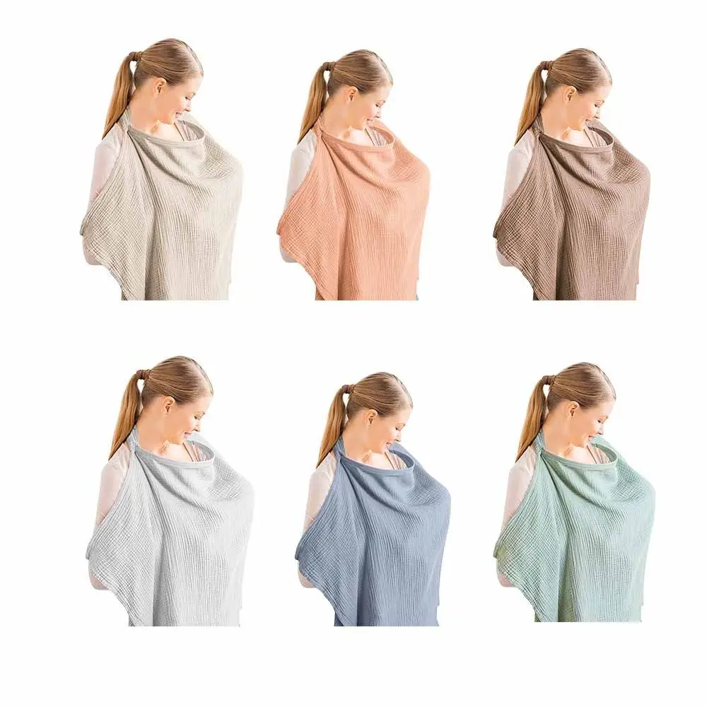 Breathable Cotton Breastfeeding Towel With Pockets Nursing Cloak Nursing Cover Soft Fabric Solid Color Baby Feeding Cover