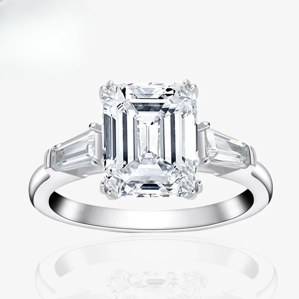 ZCD Rectangular Chamfered Car Flat 8 * 10 Pagoda Cutting High Carbon Diamond Ring Female 95 Silver Simulated Diamond Ring