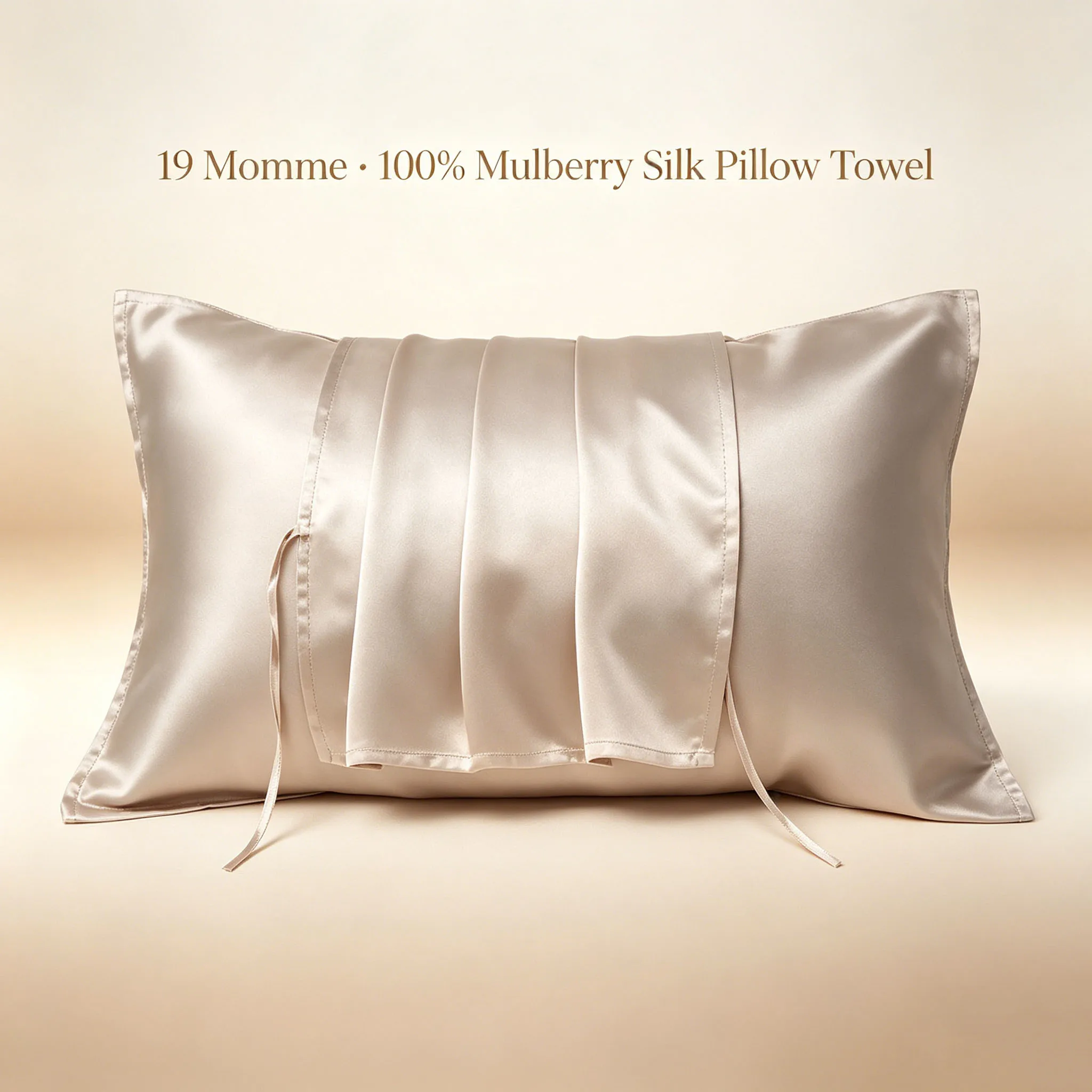 19 Momme Mulberry Silk Pillow Towel 100% Pure Silk Double-Sided Tie-Strap Non-Slip Pillow Cover for Hair and Skin Travel Solid