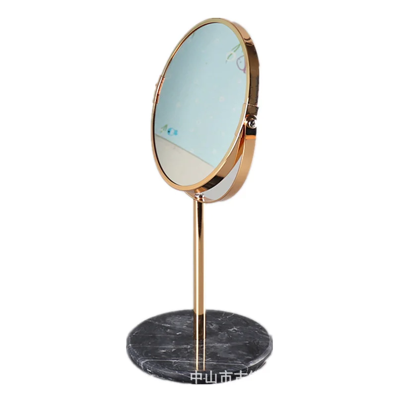 

Nordic gold model room hotel home decoration simple desktop double-sided vanity mirror marble base vanity mirror