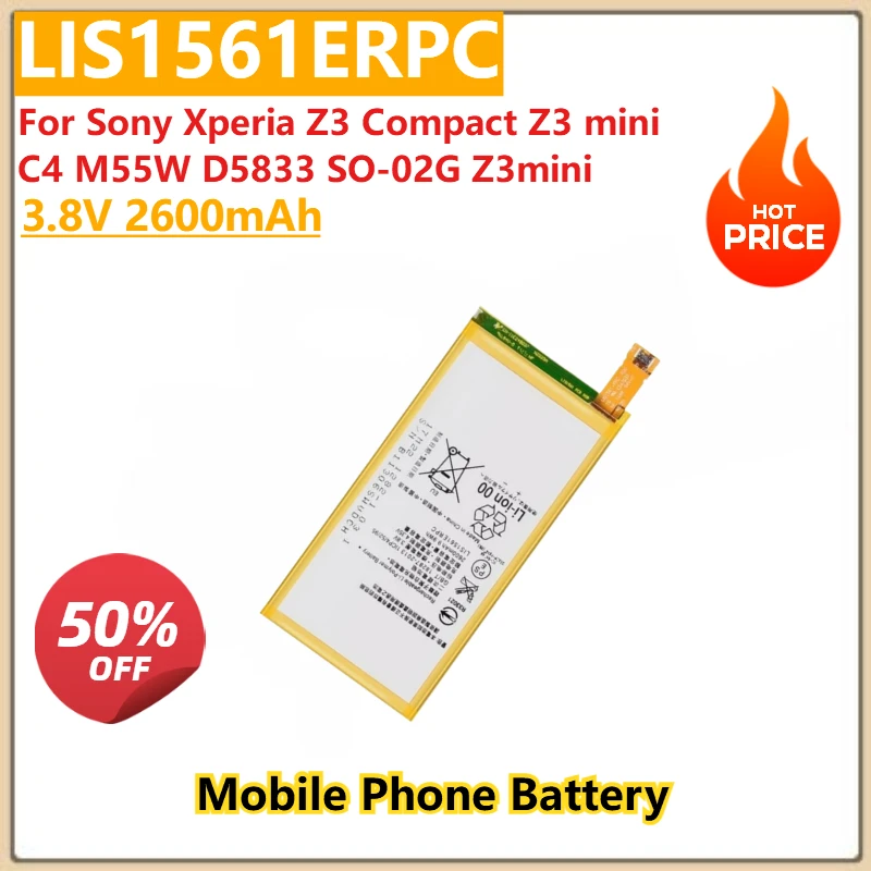 

New High Quality 3.8V 2600mAh Mobile Phone Battery LIS1561ERPC For Sony Xperia Z3 Compact Z3 mini C4 SO-02G M55W D5833