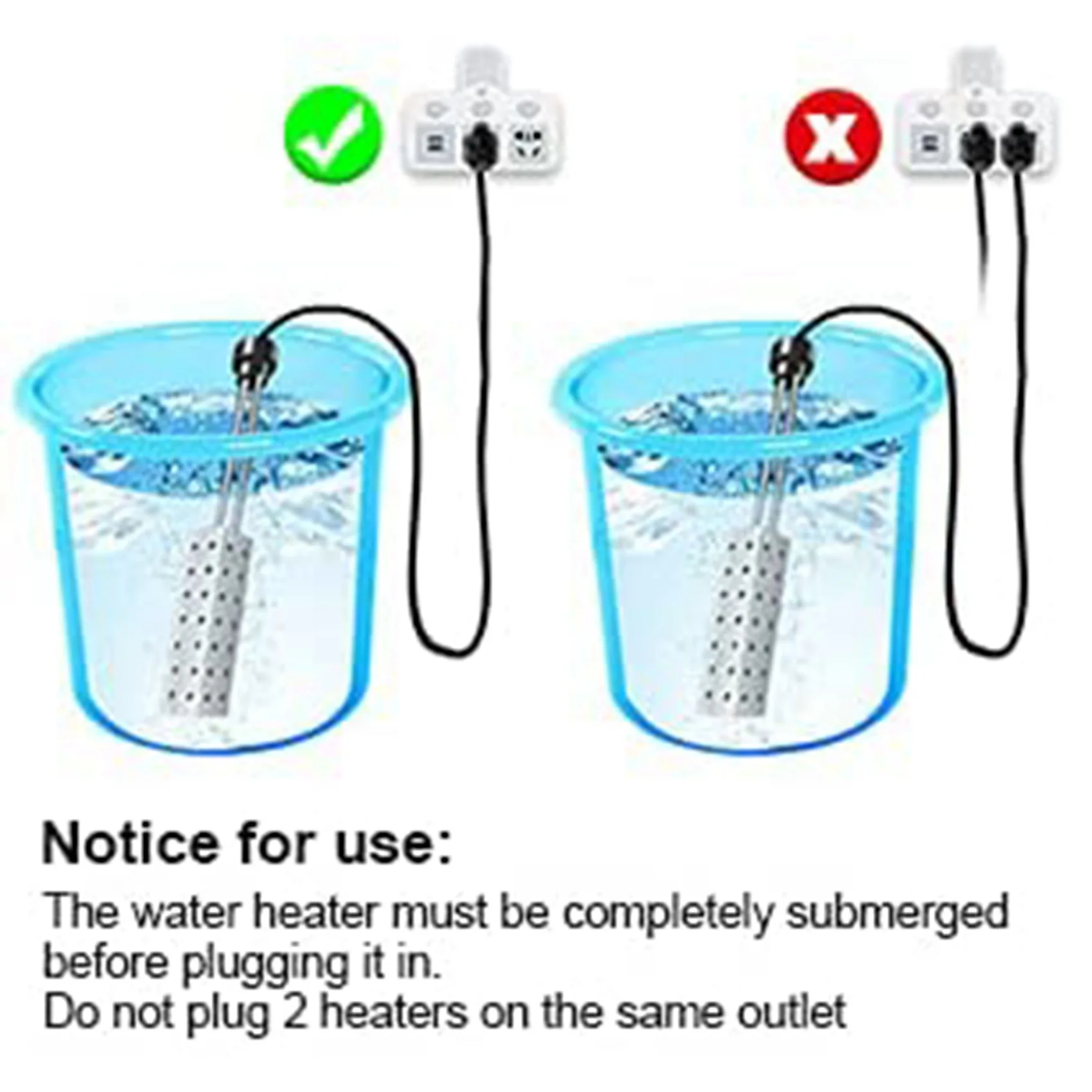 Immersion Water Heater 2500W Electric Bucket Heater with Timer Auto Shut Off Hot Tub Heater Winter EU Plug