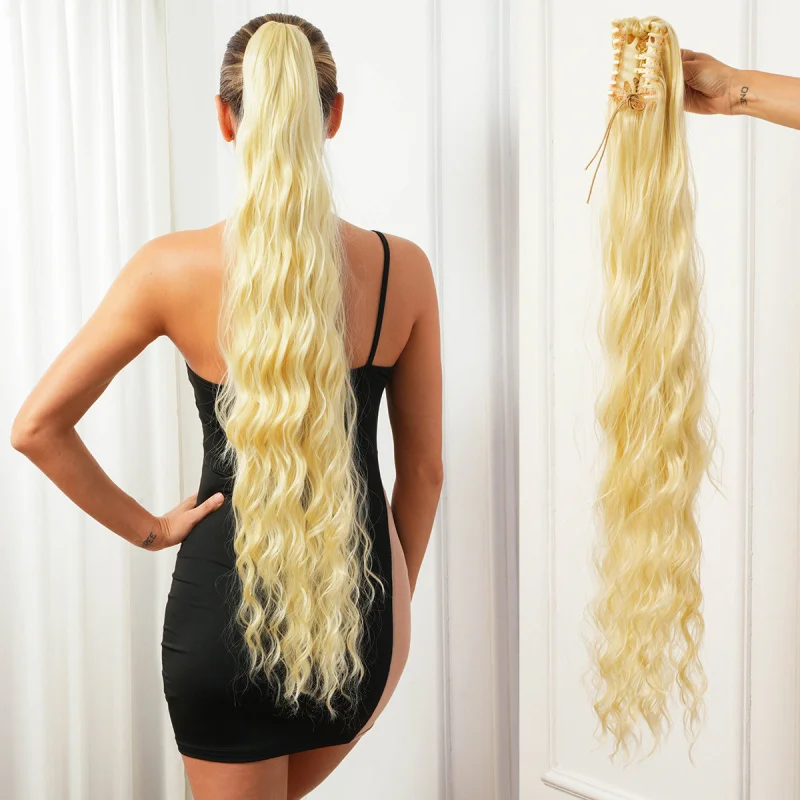 

Хит продаж: бежевый длинный парик-заколка с эффектом кудрей в европейском и американском стиле