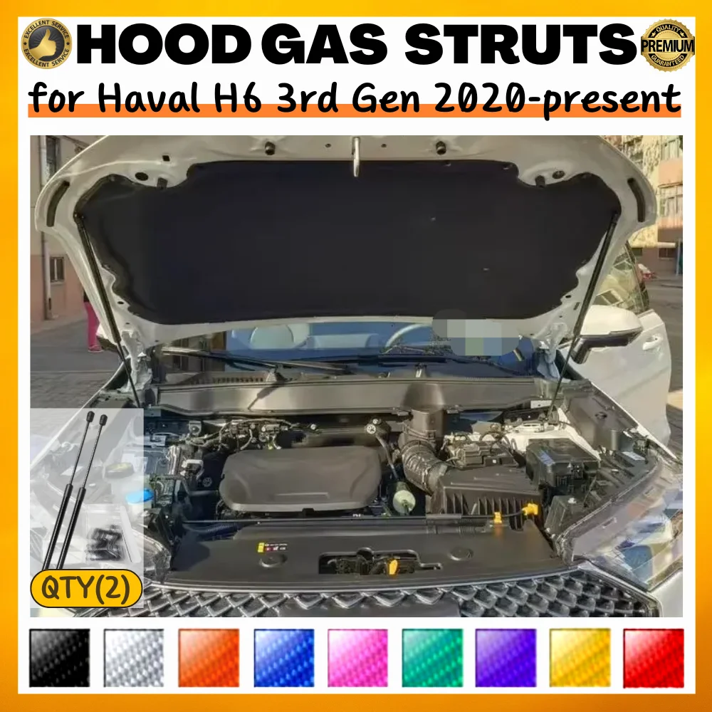 Qty(2) Carbon Fiber Hood Struts for Haval H6 3rd 2020-present Supreme+ Edition H6S HEV Front Bonnet Gas Springs Lift Supports