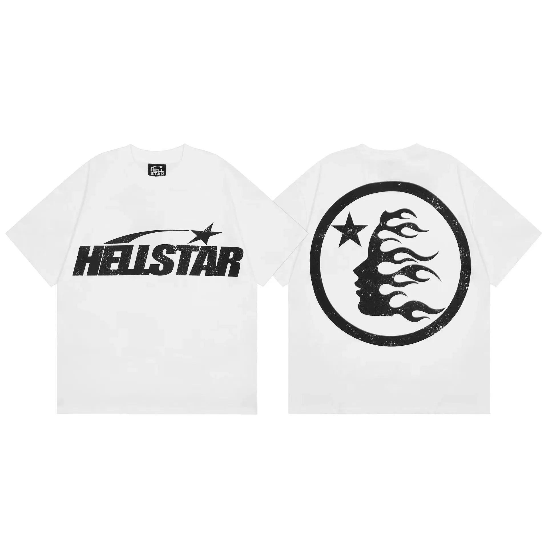 Hellstar Records Earth Headphone Front Back Graphic Print Unisex T Shirt Crew Neck Short Sleeve Tee Vintage Hip Hop High Street