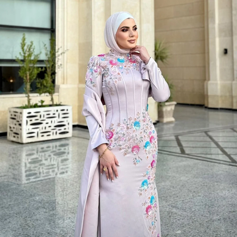 

Customized Gorgeous Evening Dresses for Hijab Outfits Sequin Lace Appliques Muslim Engagement Gown Corset Abiye Dress