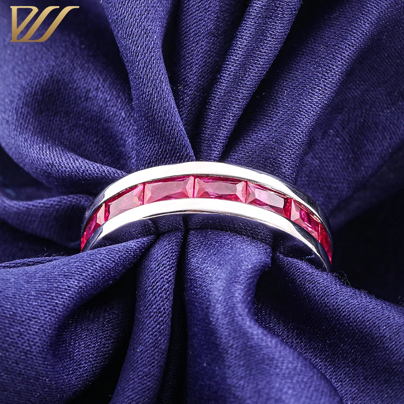 

Provence 925 Sterling Silver Stackable RIng With 3*5mm Baguette Cut Lab Ruby Gems For Women Bezel Ring Party Anniversary Wedding