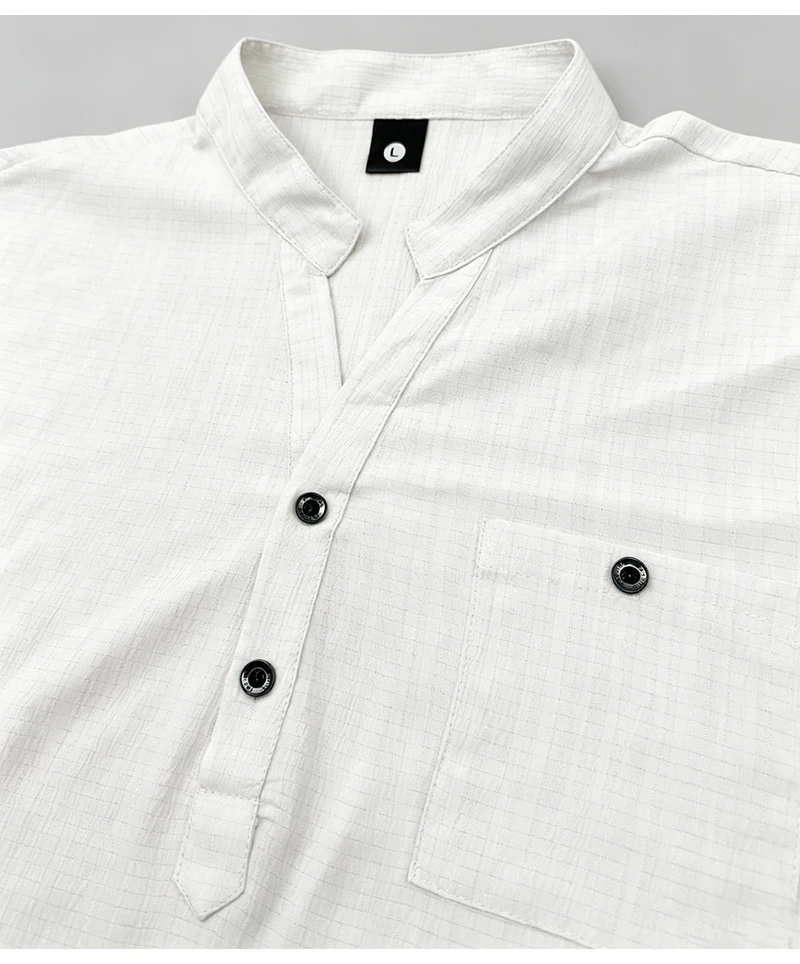 2026 Neues Herren Kurzarm Henley-Shirt mit Stehkragen und Tasche, Locker Geschnitten, Sommer Strand Alltags-Freizeitoberteil – Detail 3