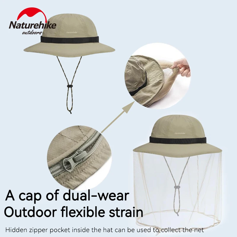 Naturehike Waterproof Fisherman Hat Sun Protection Cap with Mosquito Net Head Mesh for Outdoor Camping Hiking Jungle Fishing