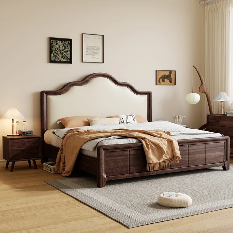 1.8 meters double bed master bedroom leather soft bag American French medieval walnut