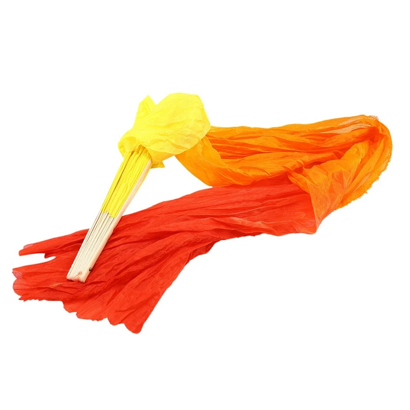 

4X Beautiful Silk Three Color Gradient Flame Dance Fan Hand Folding Bamboo Fan Decoration Fan