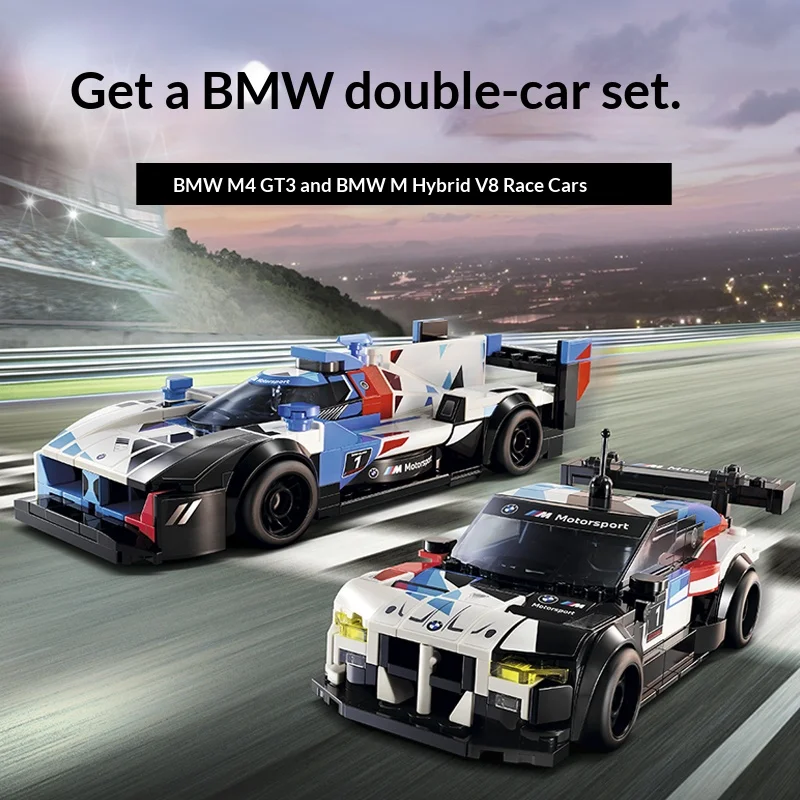 

Конструктор LEGO Speed Champions 76922 BMW M4 GT3 и M Hybrid V8, игрушка для мальчиков и девочек от 9 лет, гоночная машина, подарок, 676 деталей