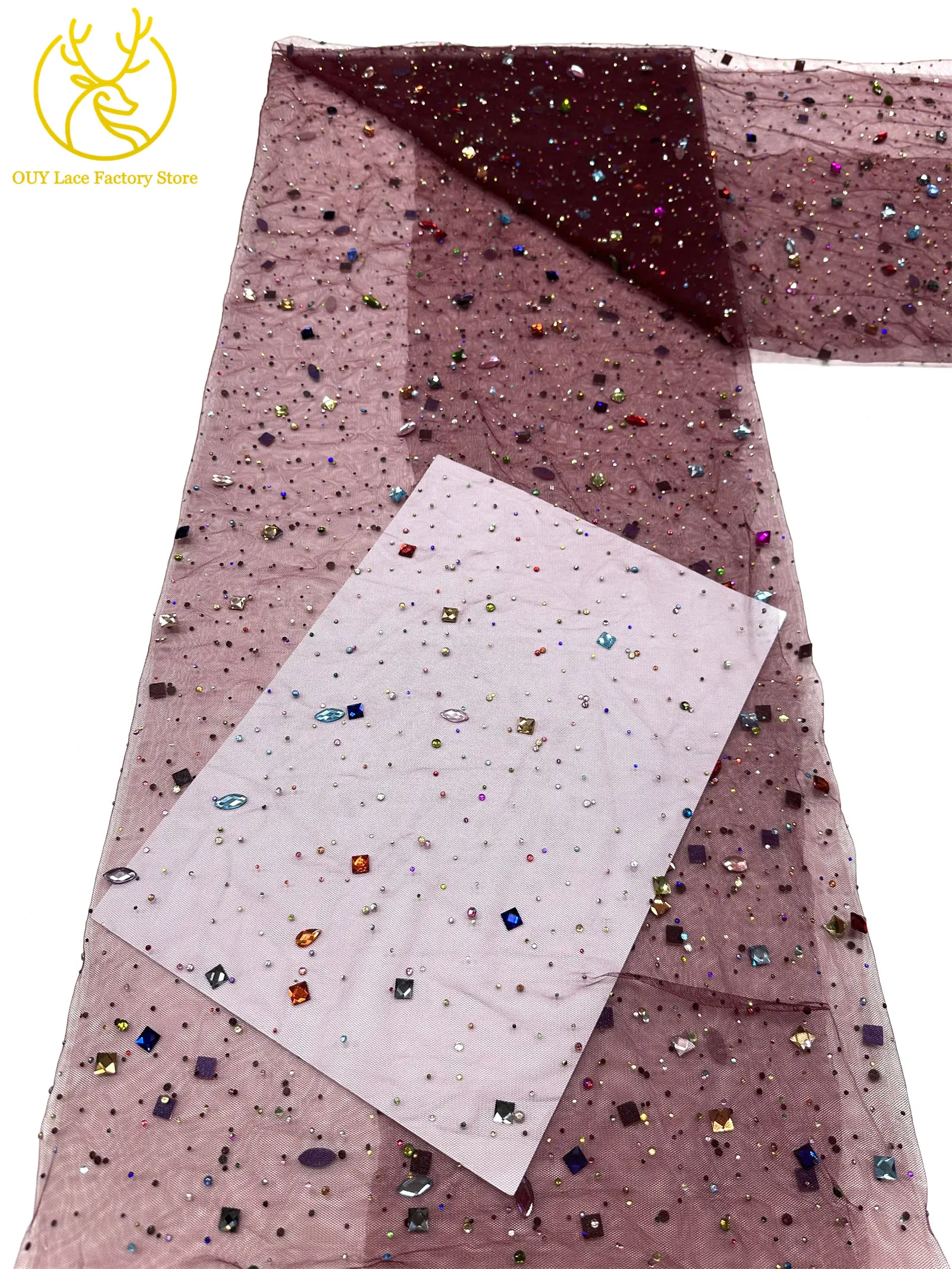 Eleganter nigerianischer Strass-Tüll-Spitzenstoff 2026 – Französischer farbenfroher Stein-Mesh-Spitzenstoff für Hochzeitskleider – Detail 30