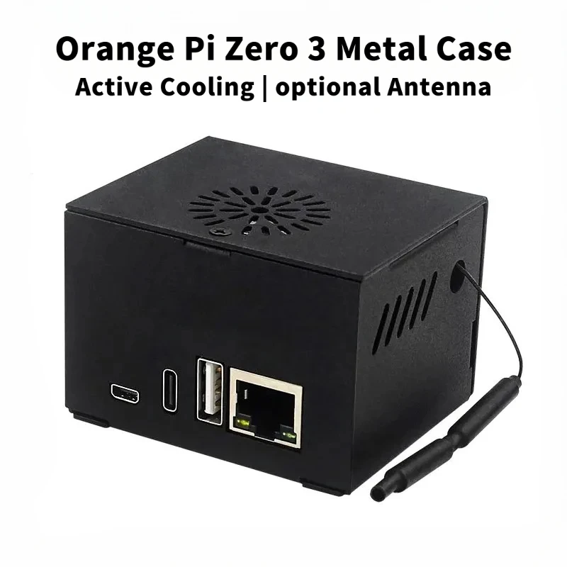 Orange Pi Zero 3 Metal Case with cooling fan and Optional Antenna & Heatsink for Orange Pi Zero 3 compatible Expansion board