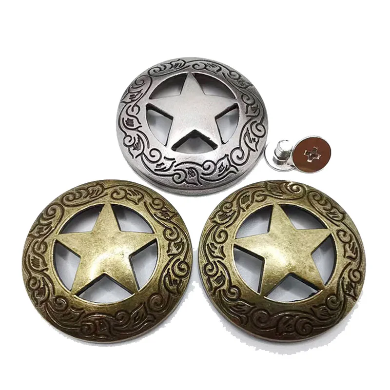 2Pcs Alloy Screwback Conchos Rivets Western Star Decorative Shank Buttons DIY Leathercraft Wallet Bag Saddle Belt Ornament