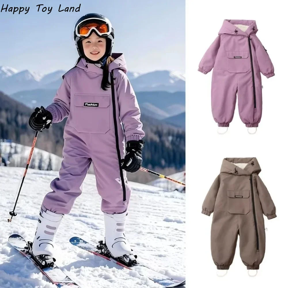 Thick Fleece Lined Kids Snow Suit Windproof Warm All-In-One Snow Suit Comfortable Fit Waterproof Winter Jumpsuit Snow Activities