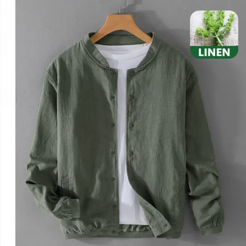 

Spring and Autumn New Breathable Linen Mens Jacket Simple Stand Collar Casual Youth Loose Cotton Linen Men Clothing FY203