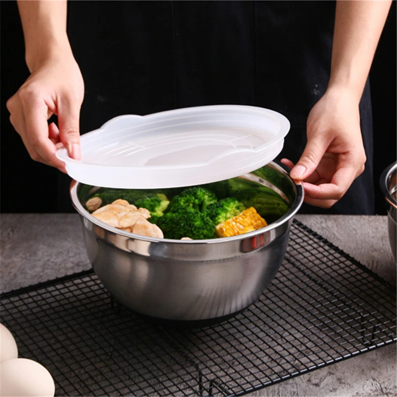 Stainless Steel Salad Mixing Bowls with Cover Egg Dough Stirring Basin Fruit Vegetable Storage Bowls Kitchen Tools