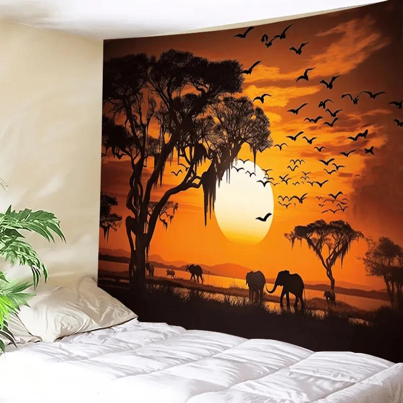 Serengeti Sunset Safari Tapestry African Savannah Wildlife Design Wall Decor Aesthetic Backdrop for Home Party Photography