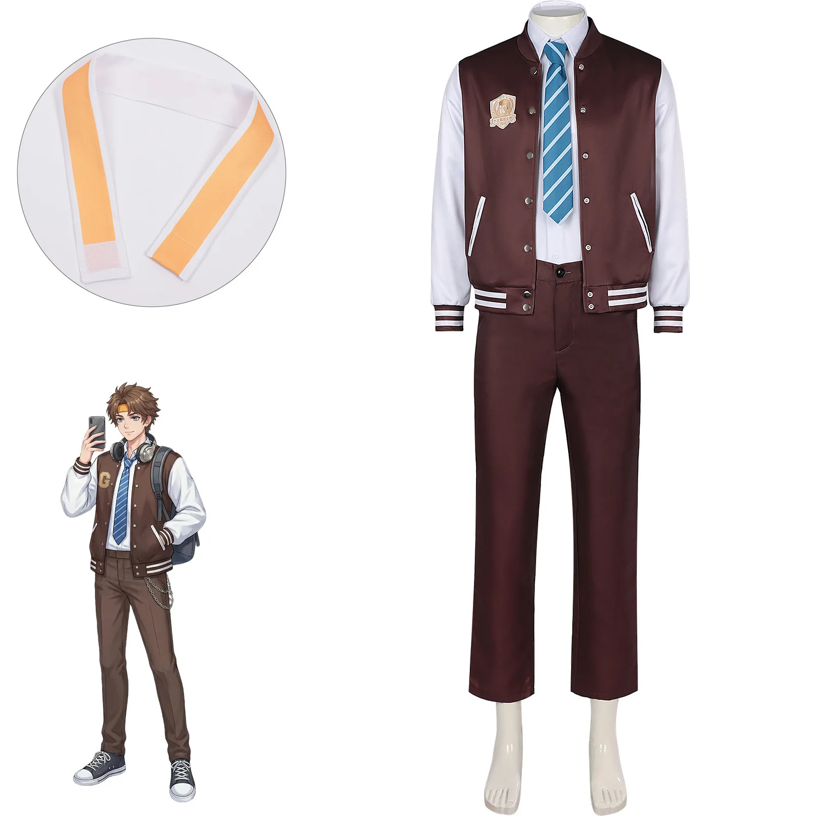 

Sun Ce School Uniform Cosplay Costume Game Character Halloween Party Masquerade Performance Clothing for Adult Men