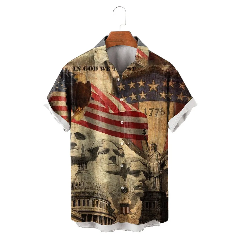 

HX Festival Men's Shirts American Independence Day Flag Printed Shirts 3D Graphic Summer Streetwear Ropa Hombre Dropshipping