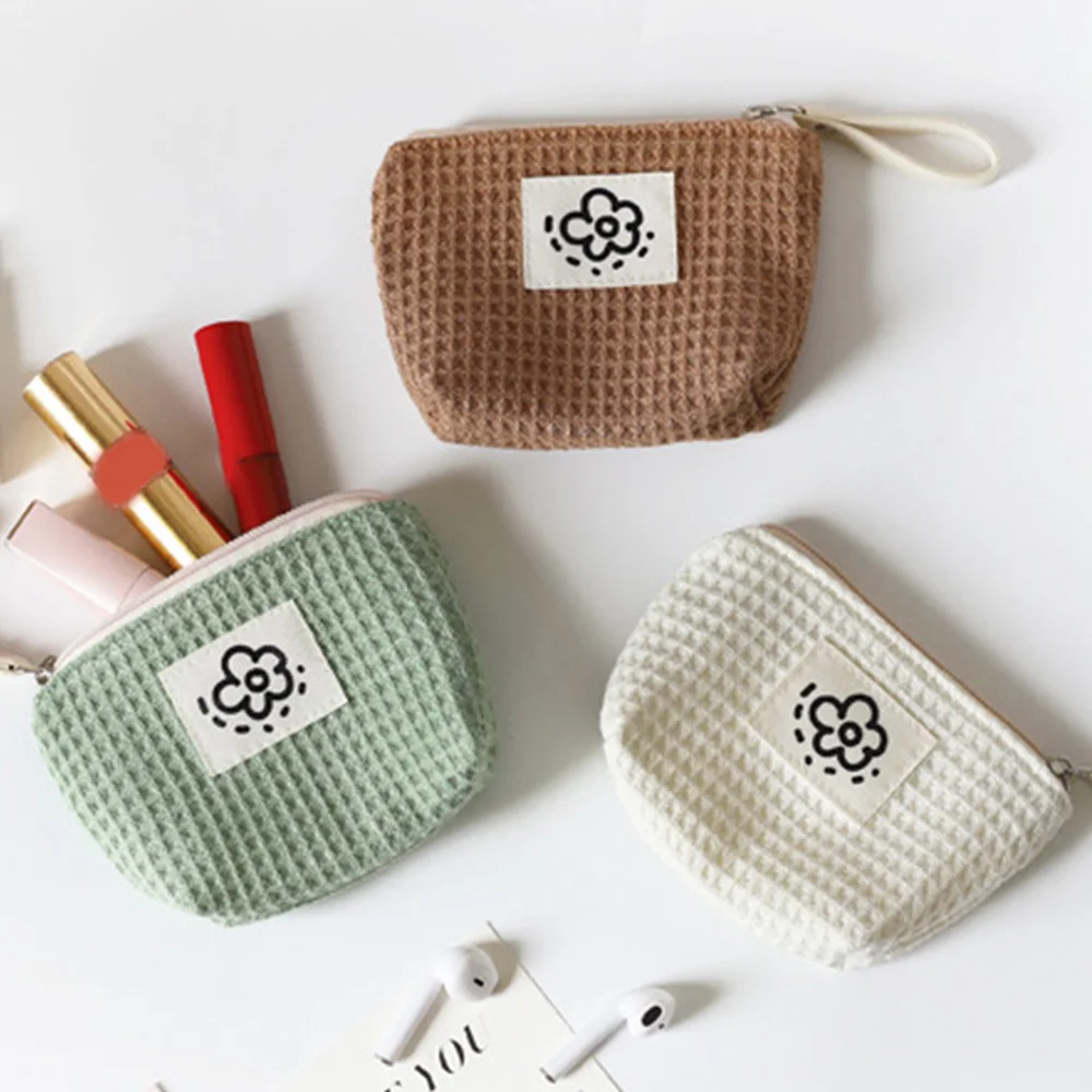 Women\'s Small Matcha Green Makeup Bag Portable Coin Purse Commuter Lipstick Headphones Storage Bag Double Canvas Chain Key Case