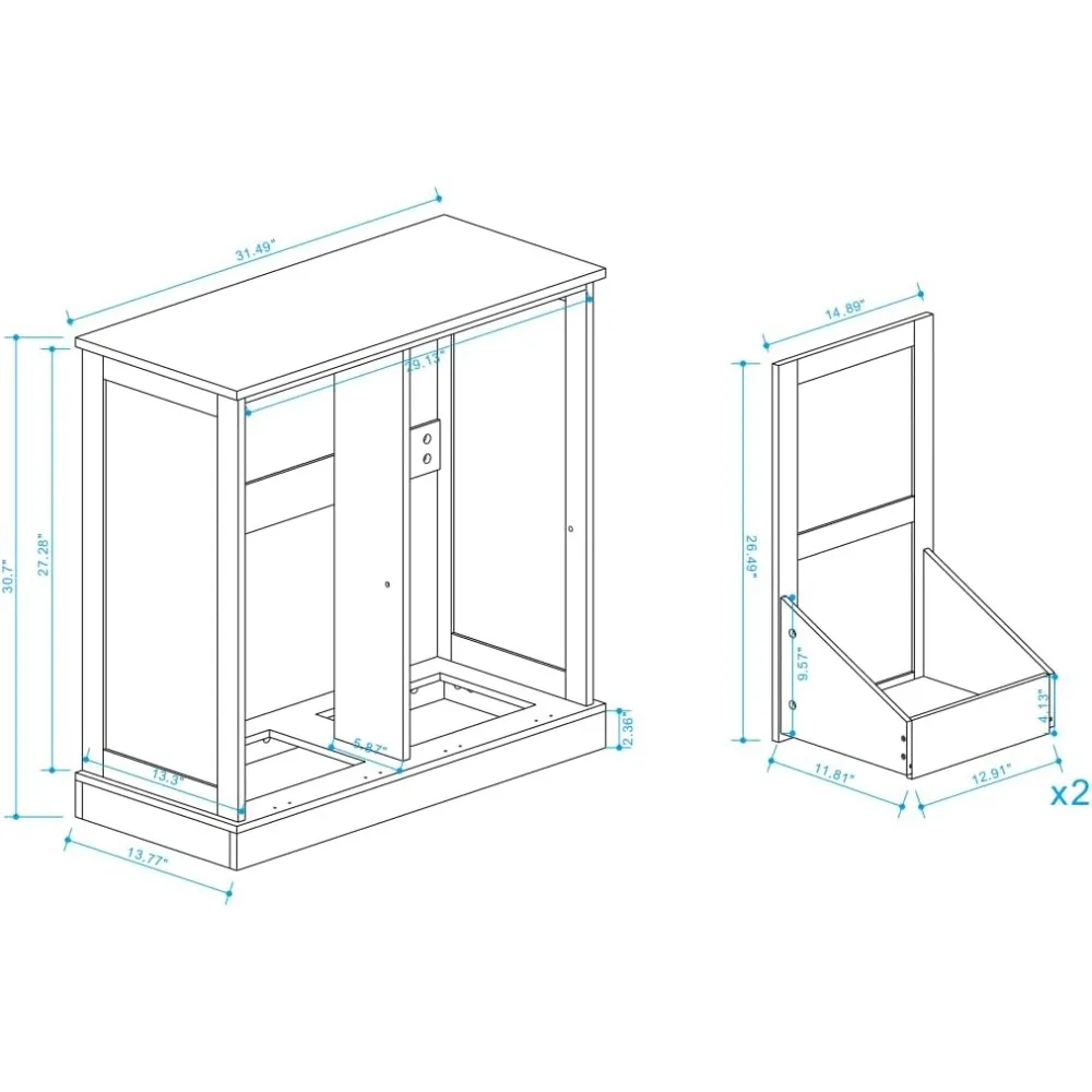 Laundry Hamper Cabinet with Removable Basket, Double Tilt Out Laundry Hamper Cabinet, Wood Bathroom Storage Cabinet