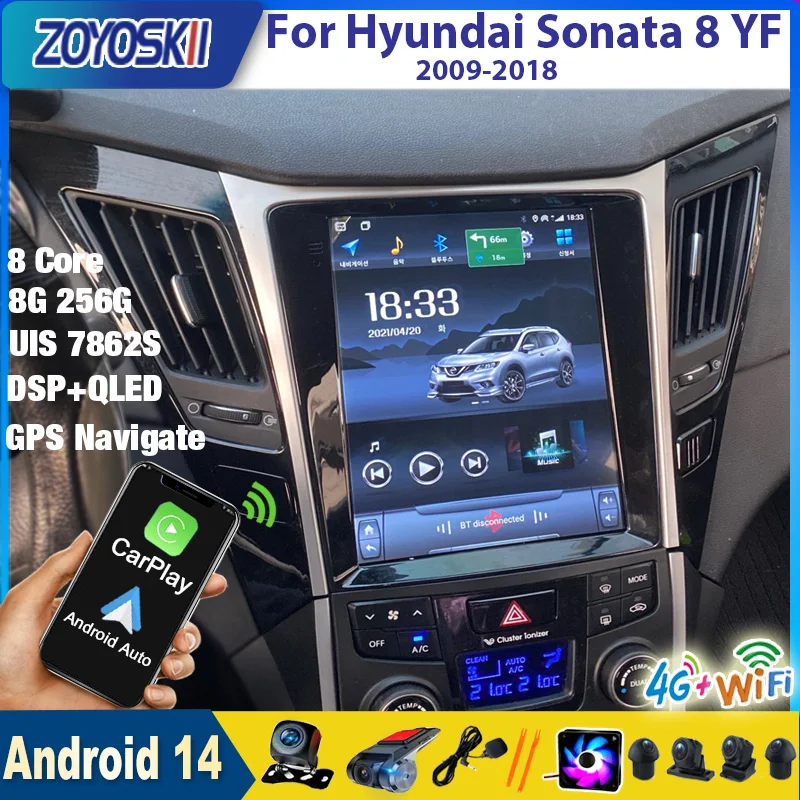 Android 14 OS 9,7 Zoll vertikaler Bildschirm Tesla-Stil Auto GPS Multimedia-Player für Hyundai Sonata 8 2010–2015 Carplay