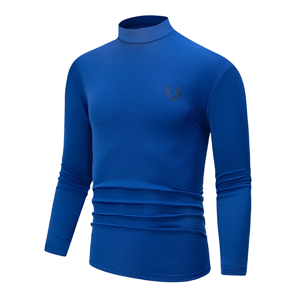 3/1 Stück Herren Herbst- und Winter-T-Shirt in Uni-Farbe mit halbhohem Kragen, lässig, einfach, warm, langärmelig, für junge Männer, Übergröße, Basic-Oberteil – Detail 6