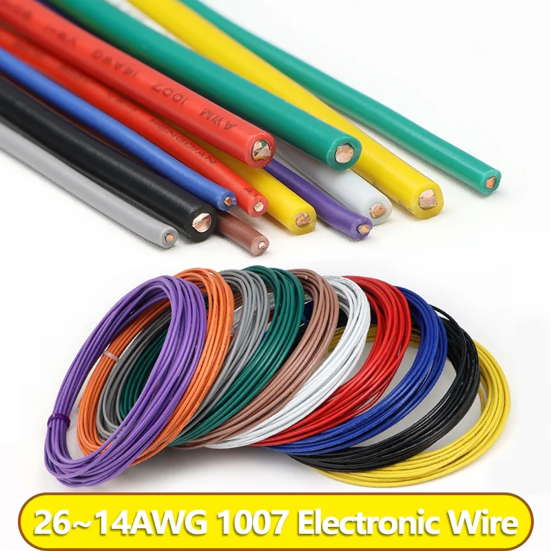 2/5/10M 1007 Hookup Wire 26~14 AWG PVC Insulated Tinned Copper Single Core Solid Flexible LED Cable Electric Wire for DIY