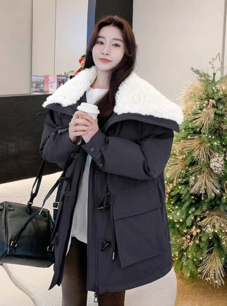 

Parkas Feminina Inverno Womens Autumn Stiff Turn-Down Open Warm-Padded Two-Sided Exquisite Fabric Feminino Grace Buttonless Girl