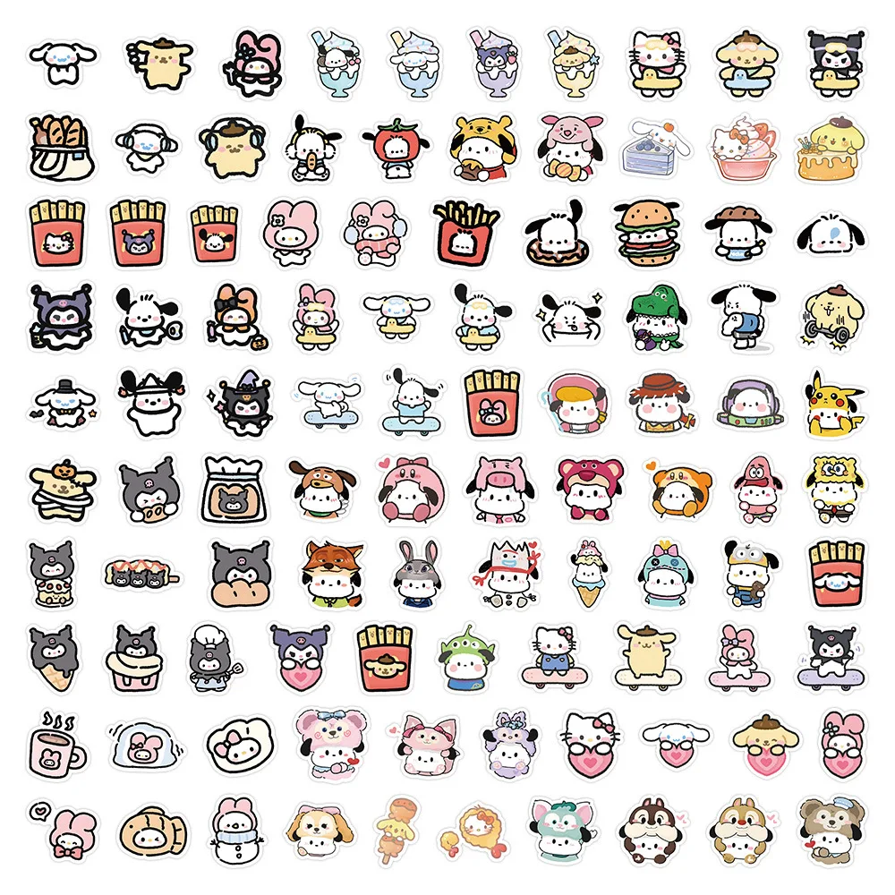 New100cartoon Q Version of Sanrio Stickers Instagram Korean High Appearance Level Mobile Phone Case Notebook Decorative Stickers