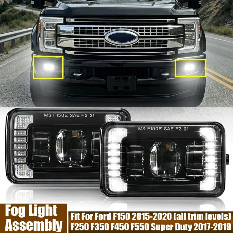 4 Inch Front Fog Lights Assembly LED Daytime Running Light Fit For Ford F150 2015-2020/ F250 F350 F450 F550 Super Duty 2017-2019