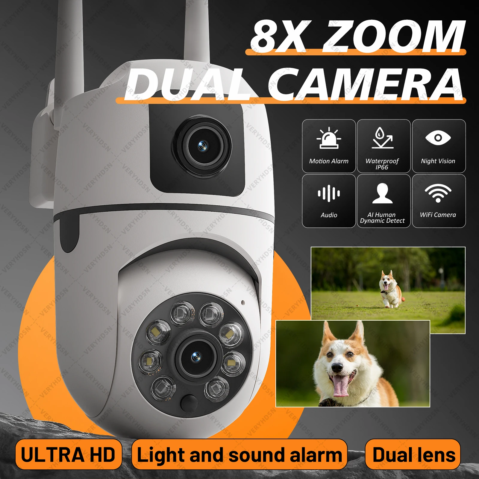 8MP 4K PTZ Dual Lens Camera Wifi IP Security Surveillance Dual Screen Video Full Color Night Vision Outdoor 6MP Cameras 8x Zoom