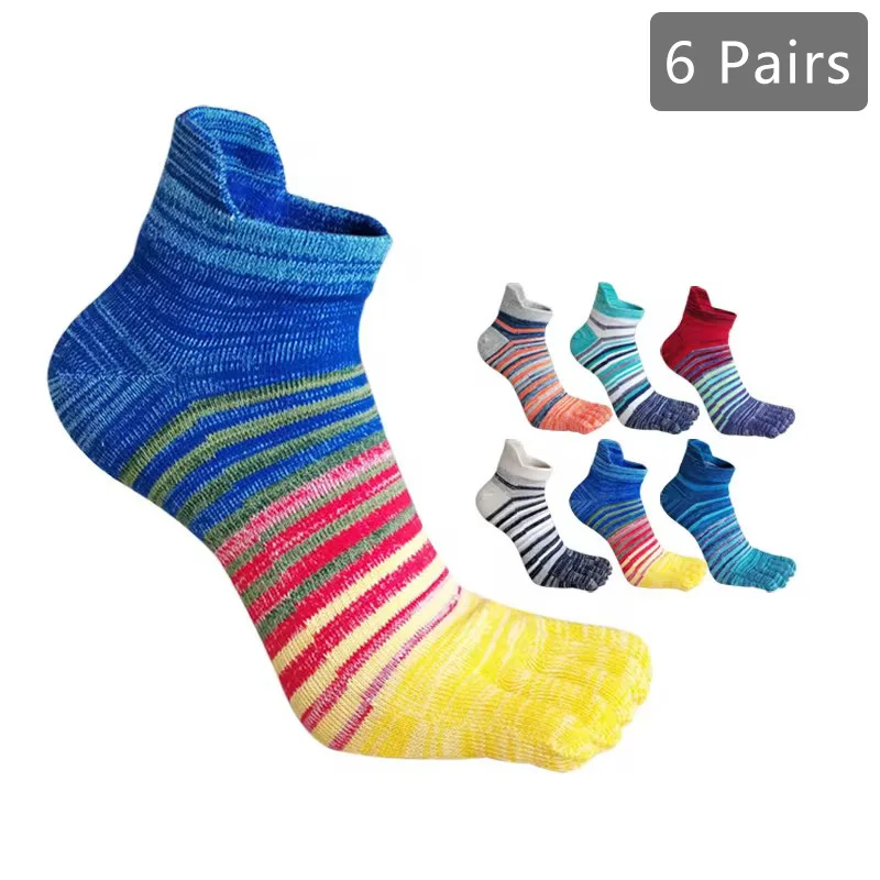 1/6 Pairs 5 Finger Socks Colorful Boat Man Cotton Striped Fashion Vibrant Skateboard No Show Toe Happy Sport Ankle Fitness Socks