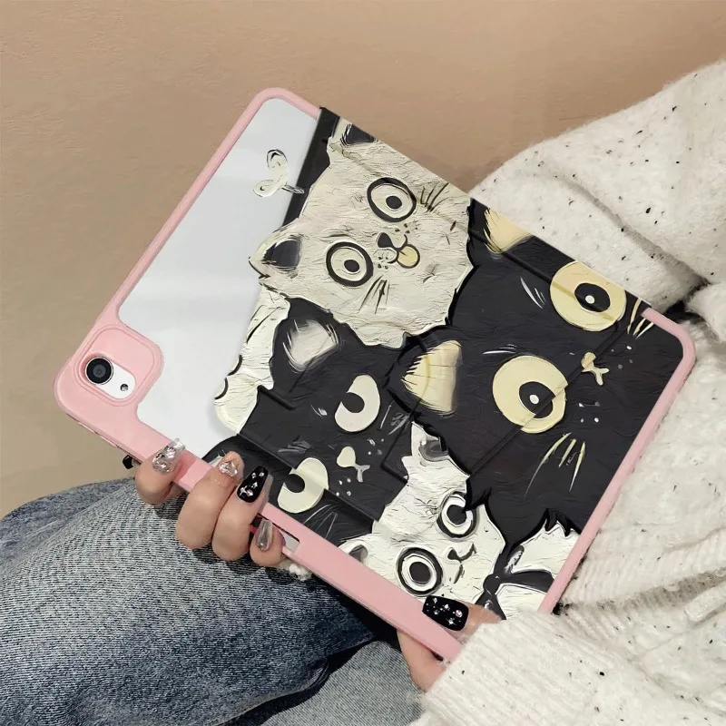 Zwart Wit Kat Potlood Houder Case Funda voor Ipad Air 4e Generatie Gevallen Ipad Case 9e Generatie Ipad Air 5e Generatie Case