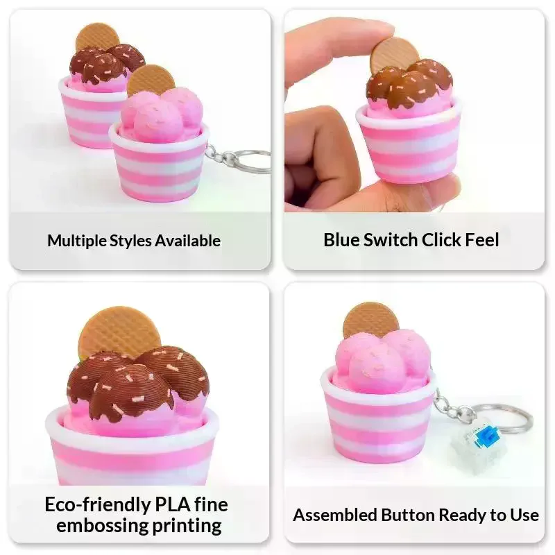 1Pcs 3D Printed Mini Ice Cream Cup Fidget Toy Click Press Stress Relief Toys Cute Simulation Dessert Squeeze Toy For Kids Adult