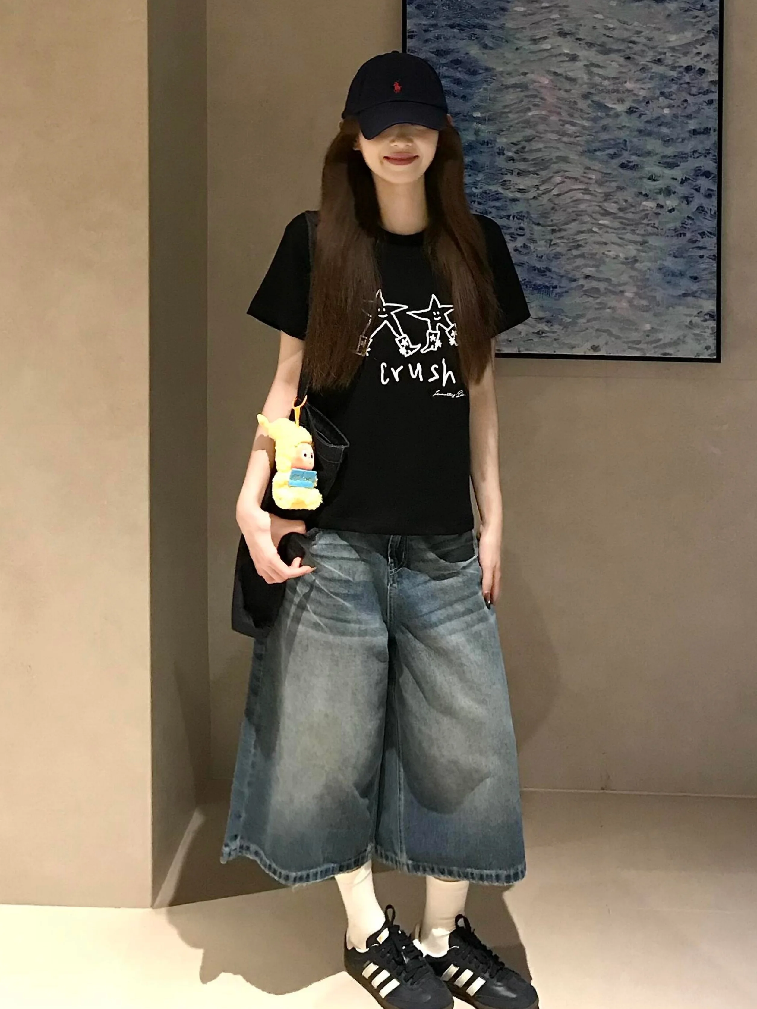 

Retro American Hand-drawn Print Cotton Short-sleeved T-shirt Women's Loose Fit Pure Cotton Summer New Style Slimming Top
