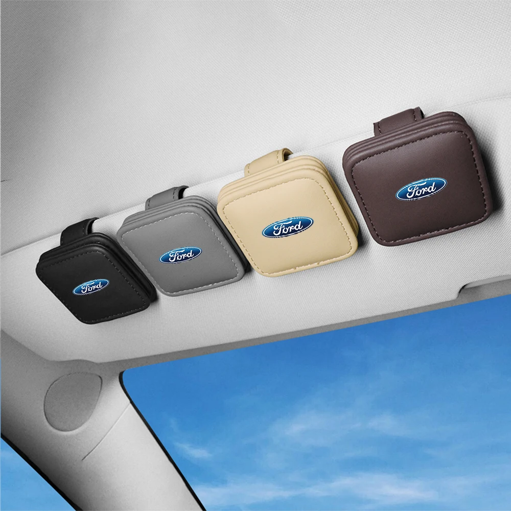 1Pcs Leather Glasses Clips Car Sun Visor Sunglasses Fixed Holder For Ford Focus Mondeo Kuga Fiesta MK7 Escort Explorer Edge MK2