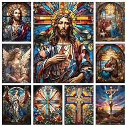 Jesus Christ Stained Glass Art Diy 5d Diamond Painting Religious Holy Cross And Virgin Mary Mosaic Cross Stitch Gift Home Decor
